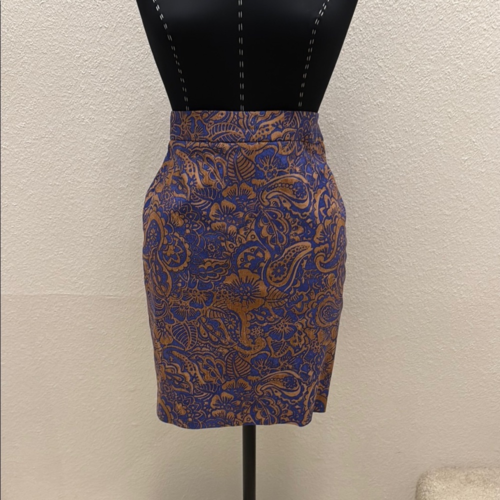 LOFT Brown and Blue Pencil Skirt Knee-Length Workwear- PETITE